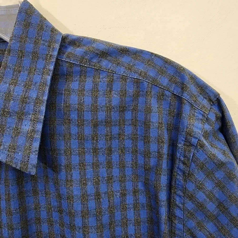 UNTUCKit Men Shirt Blue Grey Micro Check Cotton Casual Button‎ Down Medium M 78c